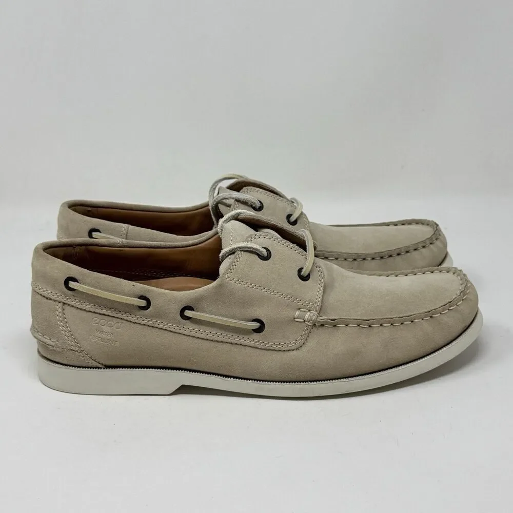 Ecco Boat Shoes Mens 12 - 12.5 EU 46 Beige Brown Suede Water Repellent Preppy
